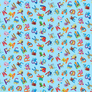 Blue My Silly Monster ABCs Silly Monster's Silhouette Cotton 43"/44" Fabric Per Yard