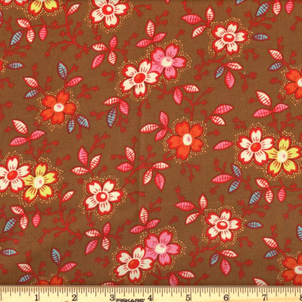 Brown Happy Floral 45" Wide Cotton Fabric Per Yard