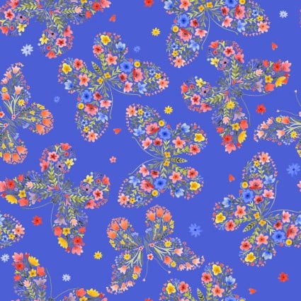 Buzzing Around the Garden Colorful Butterflies Cotton 43"/44" Fabric Per Yard