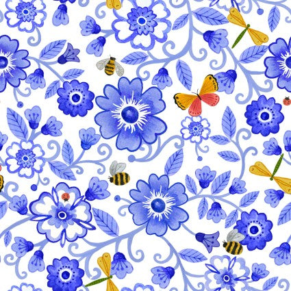 Buzzing Around the Garden Flower Frenzy Cotton 43"/44" Fabric Per Yard
