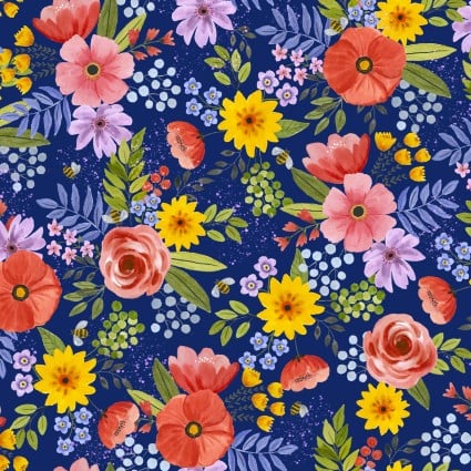 Buzzing Around the Garden Lush Garden Blooms Cotton 43"/44" Fabric Per Yard