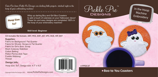 Boo to You Coasters In the Hoop Embroidery Design Collection