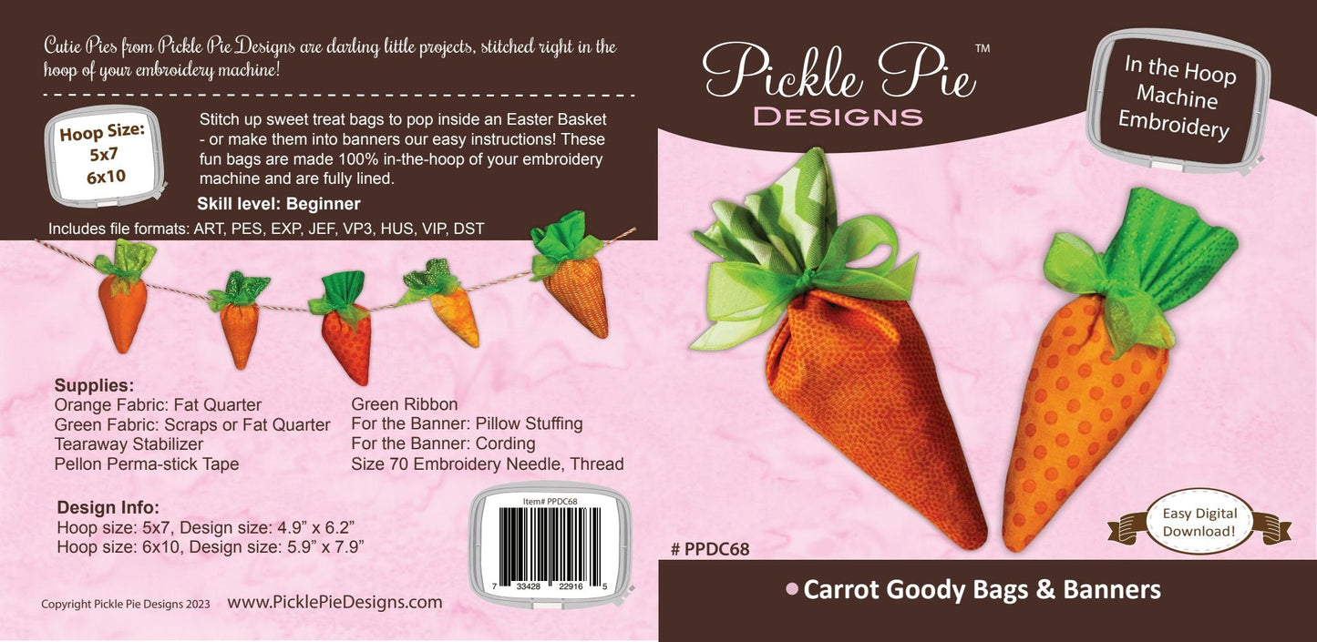Easter Carrot Goody Bags & Banners In the Hoop Machine Embroidery Design Set