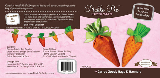 Easter Carrot Goody Bags & Banners In the Hoop Machine Embroidery Design Set