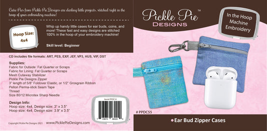Ear Bud Zipper Cases In the Hoop Machine Embroidery Design Set