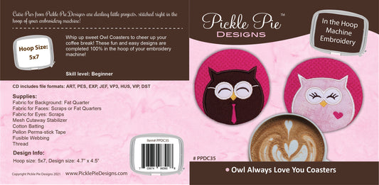Owl Always Love You Coasters In the Hoop Embroidery Design Collection