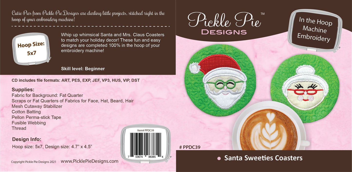 Santa Sweeties Coasters In the Hoop Embroidery Design Collection