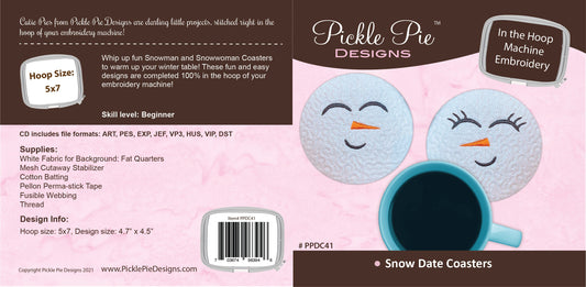 Snow Date Coasters In the Hoop Embroidery Design Collection