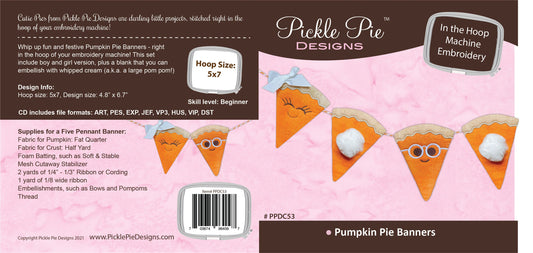 Pumpkin Pie Banner In the Hoop Embroidery Design Collection