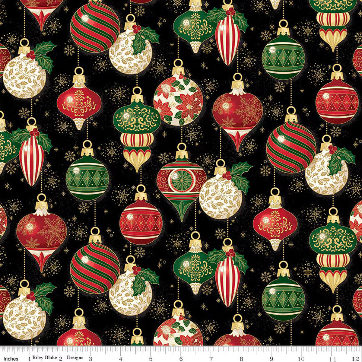 RB Ornaments Black Foil - Poinsettias at Christmas