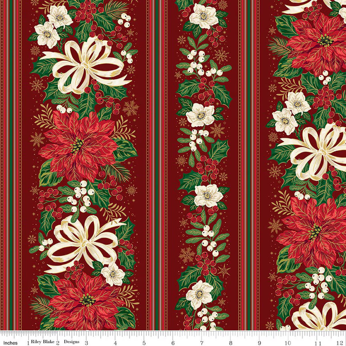 RB Border Stripe Red Foil - Poinsettias at Christmas