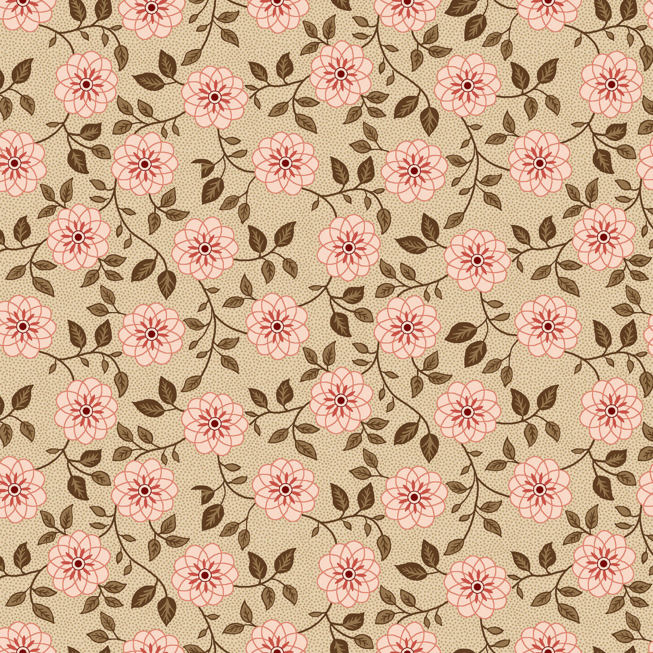 Caramel/Pink Bachelor Buttons Lost Gardens of Heligan Cotton 43"/44" Fabric Per Yard
