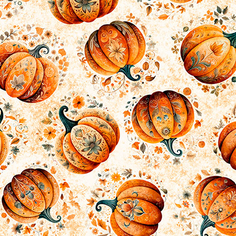 Cream Tossed Pumpkins Harvest Hollow 44"/45" Cotton Fabric per yard