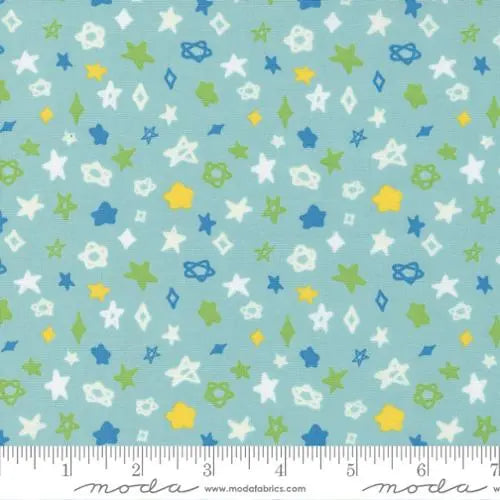 Creativity Glows Aqua Sky Ditsy Stars 44"/45" Fabric Per Yard