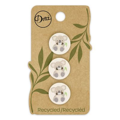 Recycled Cotton Koala 2hole Natrual 18mm 3ct