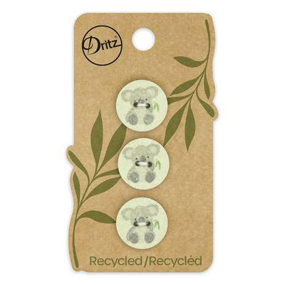 Recycled Cotton Koala 2hole Green 18mm 3ct