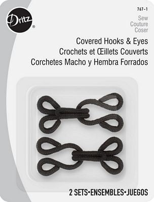 Covered Hook & Eye Blk 2ct 3/b