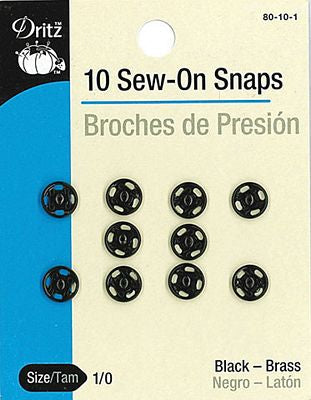 Sew-on Snaps-Black 10ct sz1/0