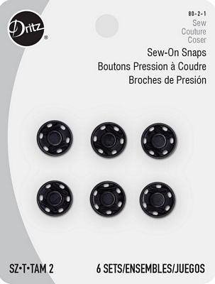 Sew-on Snaps- Black 6ct. sz.2