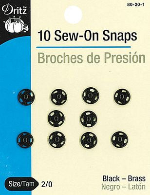 Sew-on Snaps-Black 10ct sz2/0