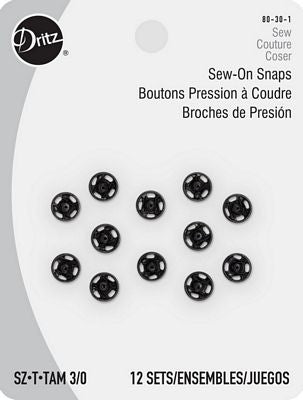 Sew-on Snaps-Black 12ct sz3/0