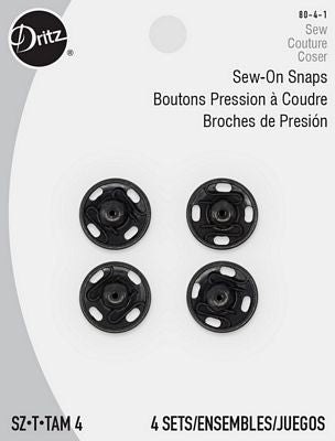 Sew-on Snaps- Black 4ct. sz.4