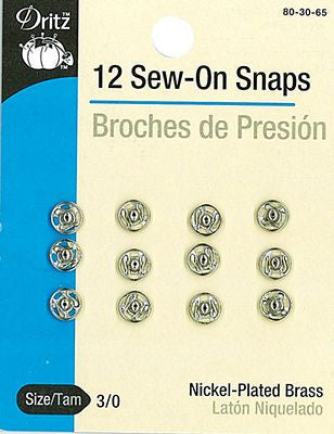 Sew-on Snaps-Nickel,12ct sz3/0