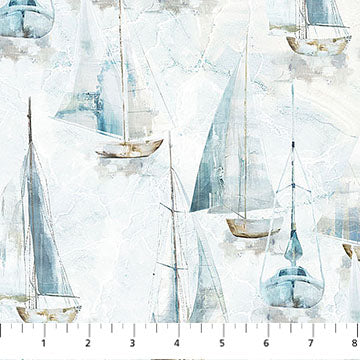 Smooth Sailing Small Sail Boats White Multi 44"/45" Cotton Fabric Per Yard