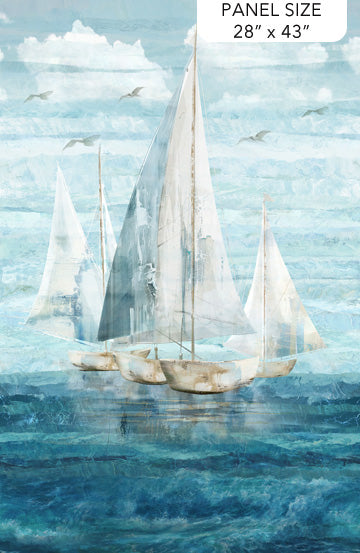 Smooth Sailing Panel Dark Blue Multi 28" x 43" Cotton Fabric Panel