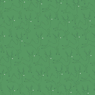 Deer Metallic Green Merry Mix 43"/44" Cotton Fabric Per Yard