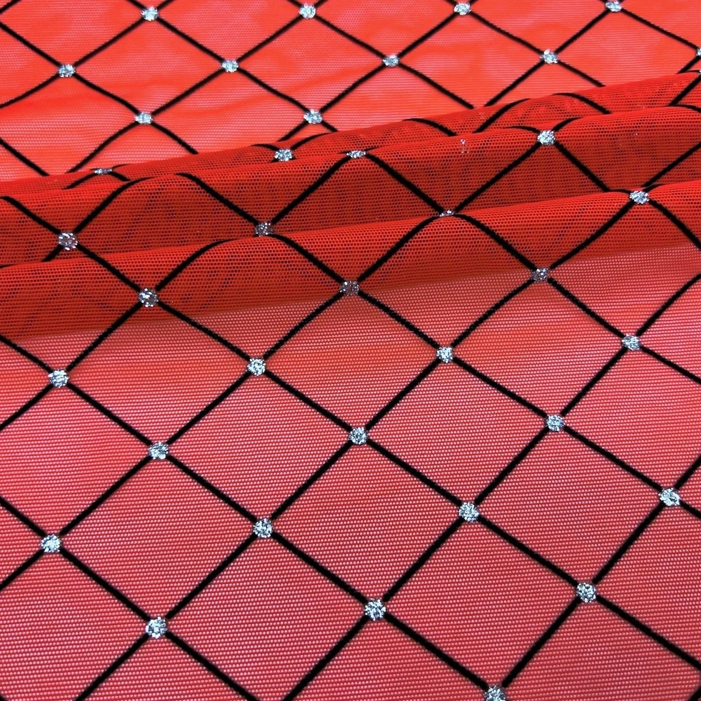 Diamonds Flocked Stretch Mesh Fabric | Blue Moon Fabrics