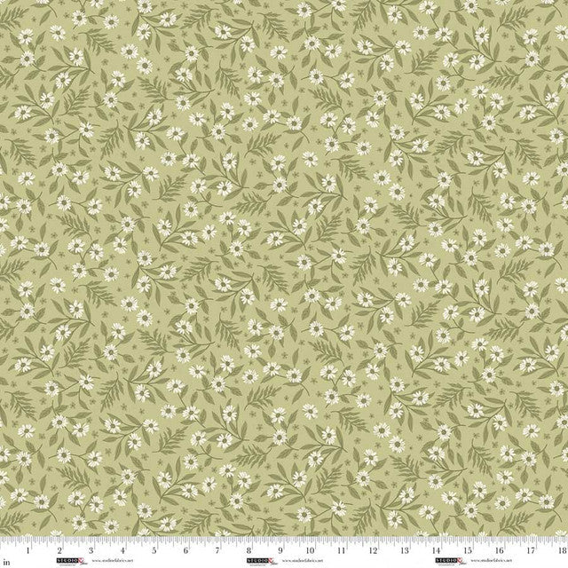 Dusty Green Daisy Layla 44"/45" Cotton Fabric per Yard
