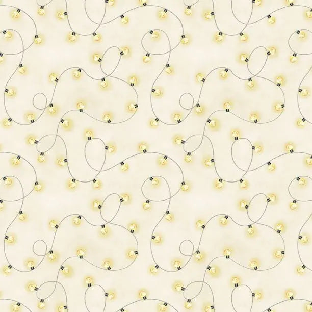 Evergreen Escape String Lights All Over Sand Cotton 44"/45" Fabric Per Yard
