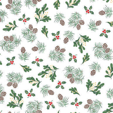 Evergreen Metallic White Multi Merry Mix 43"/44" Cotton Fabric Per Yard