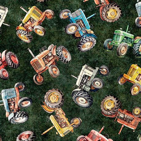 Evergreen Tractors Lil Farmers Cotton 44"/45" Fabric Per Yard