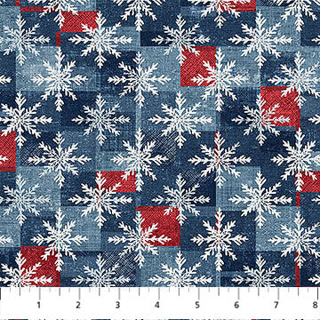 Village Folk Lt Blue Snowflake Grid 45" Flannel Cotton Fabric per yard