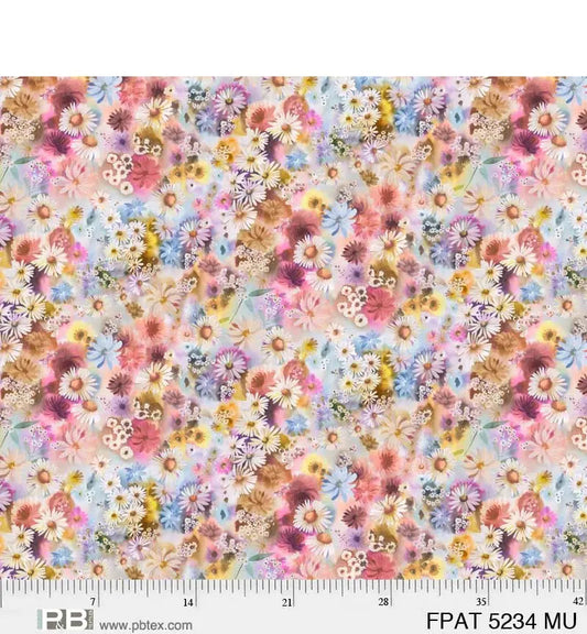 Multi Pastel Flower Patch Cotton Wideback Fabric per yard