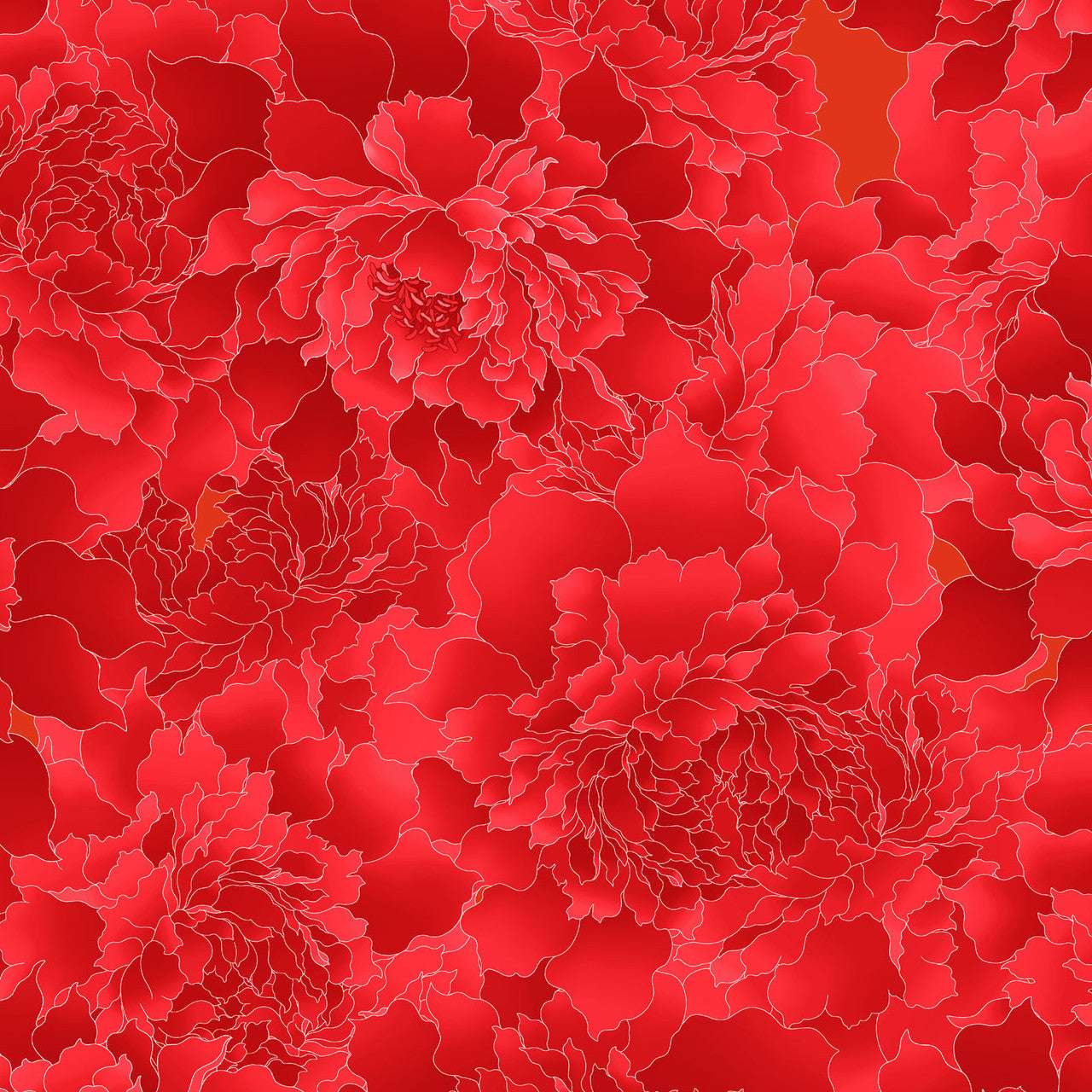 Flame Monochromatic Peony 118" Peony Paradise Cotton Wideback Fabric Per Yard