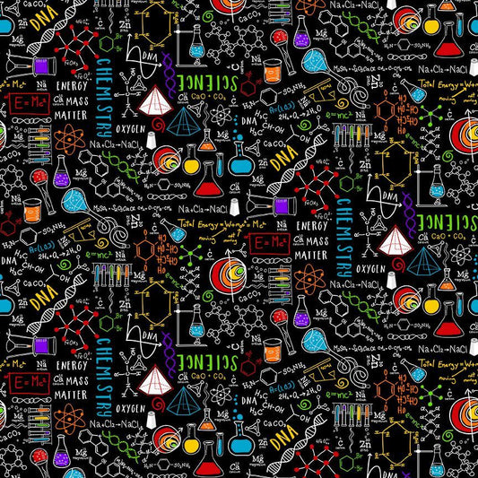 Black Science Cotton 44"/45" Fabric Per Yard