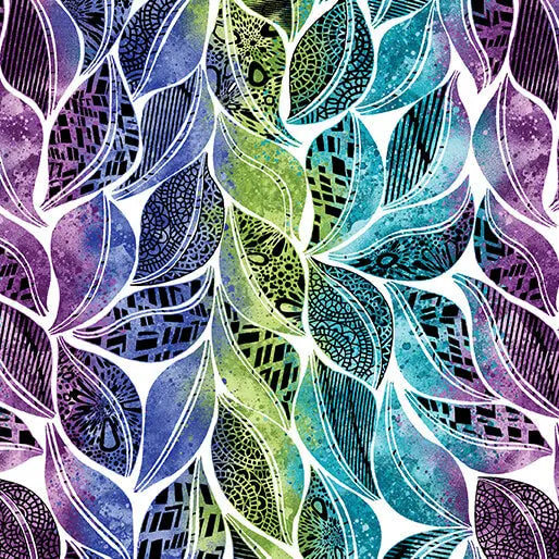Go with the Flow White/Multi Cotton 44"/45" Fabric Per Yard