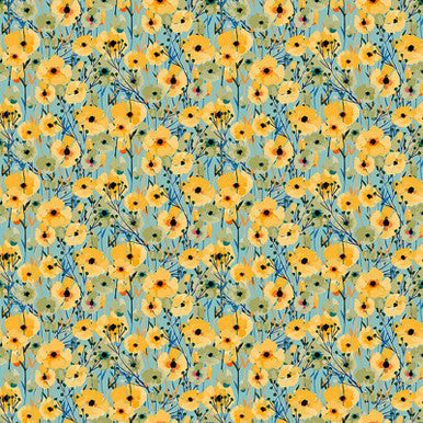 Gold Digital Laurie Lovelies 44"/45" Cotton Fabric Per Yard