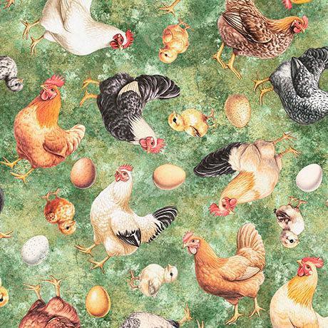 Green Chicken Toss Lil Farmers Cotton 44"/45" Fabric Per Yard