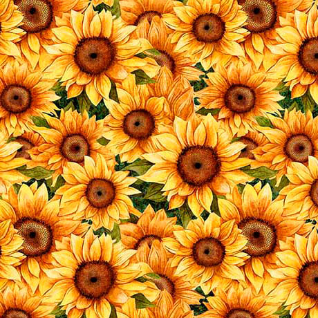 Green Sunflower Serenade Packed Cotton 44/45 Fabric Per Yard