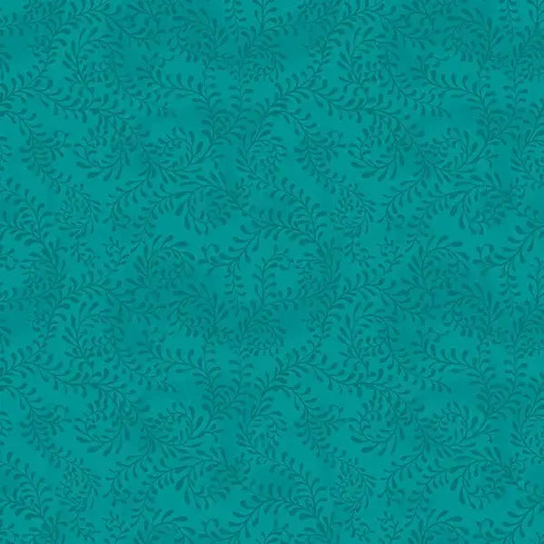 Green Teal Swirling Leaves Cotton Wideback Fabric (1 1/2 yard pack)