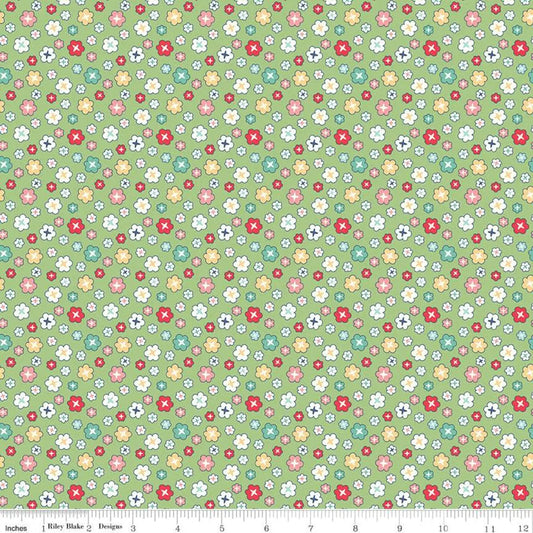 Green Vintage Happy 2 Blossom Wideback Fabric Per Yard
