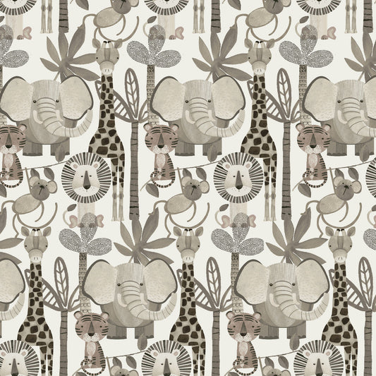 Jungle Romp Directional Animals Beige 43"/44" Fabric Per Yard