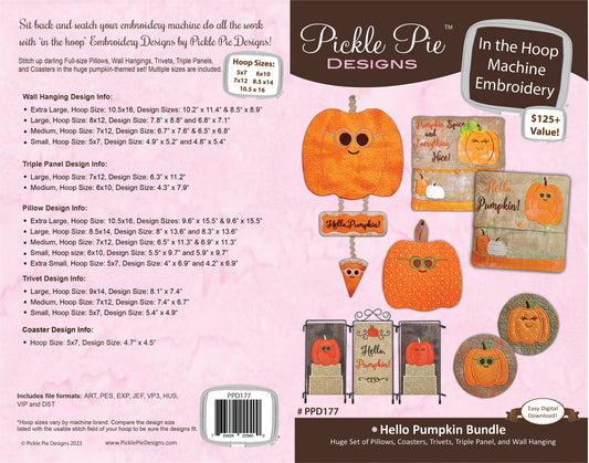 Hello Pumpkin Bundle In the Hoop Machine Embroidery Design Set