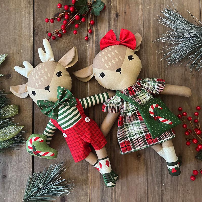 Holiday Cheer Panel Natural Reindeer Stuffies 36" x 44"