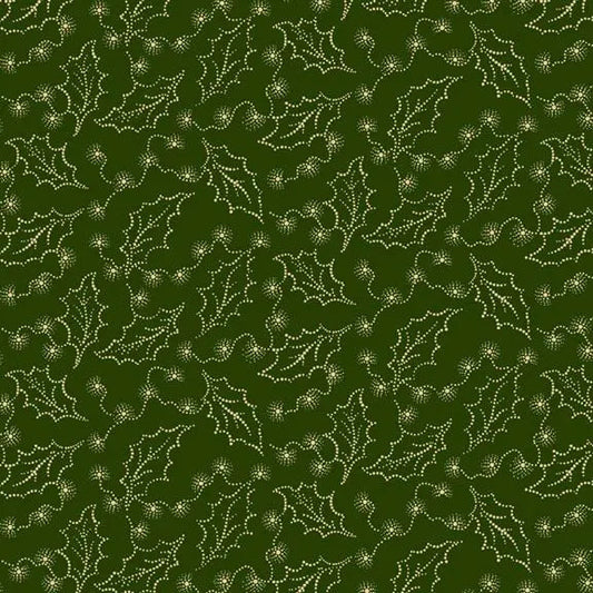 Hunter Green Holly Cozy Christmas Cotton Wideback Fabric per yard