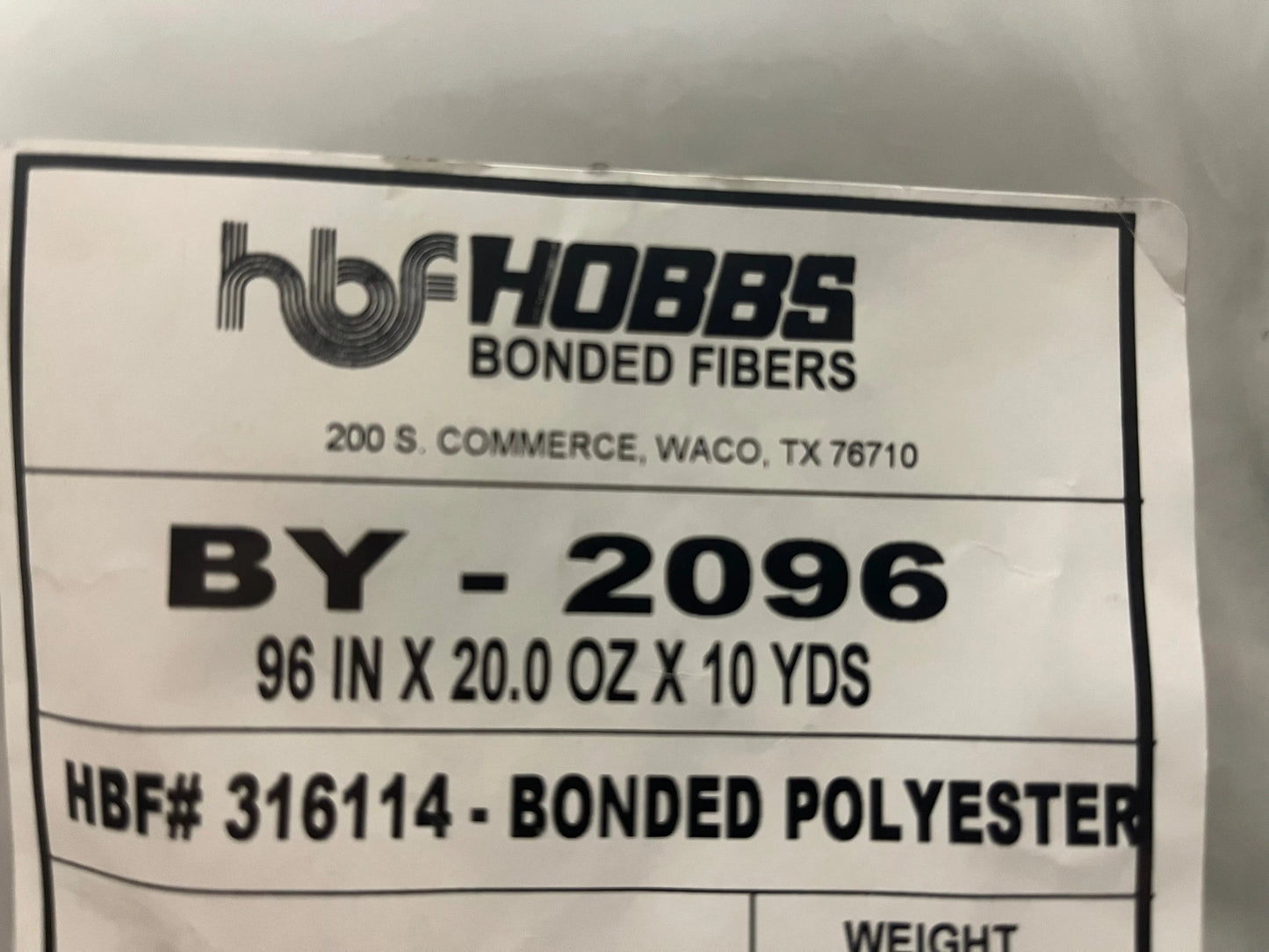 Hobbs Poly 20oz 96" Wide Batting Roll